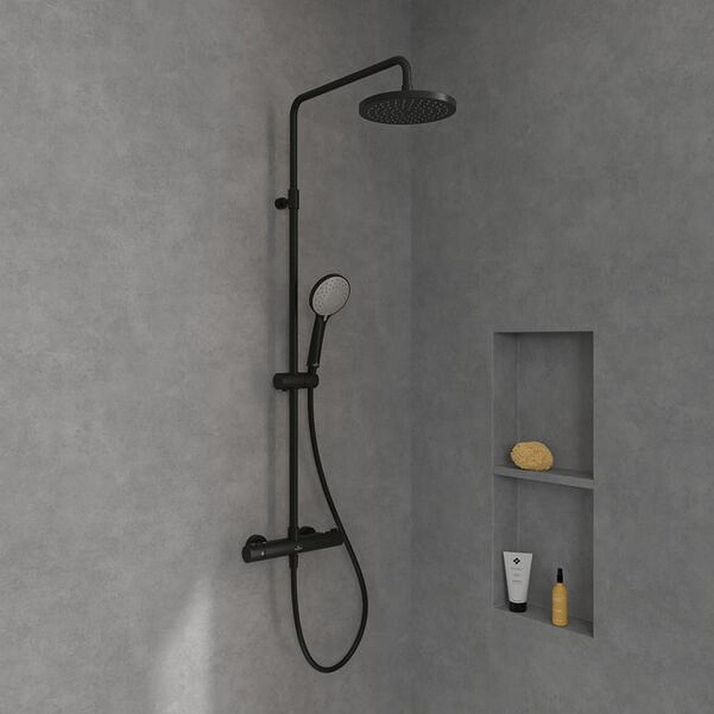 Villeroy & Boch Universal Showers zestaw prysznicowy ścienny termostatyczny z deszczownicą czarny mat TVS109002000K5