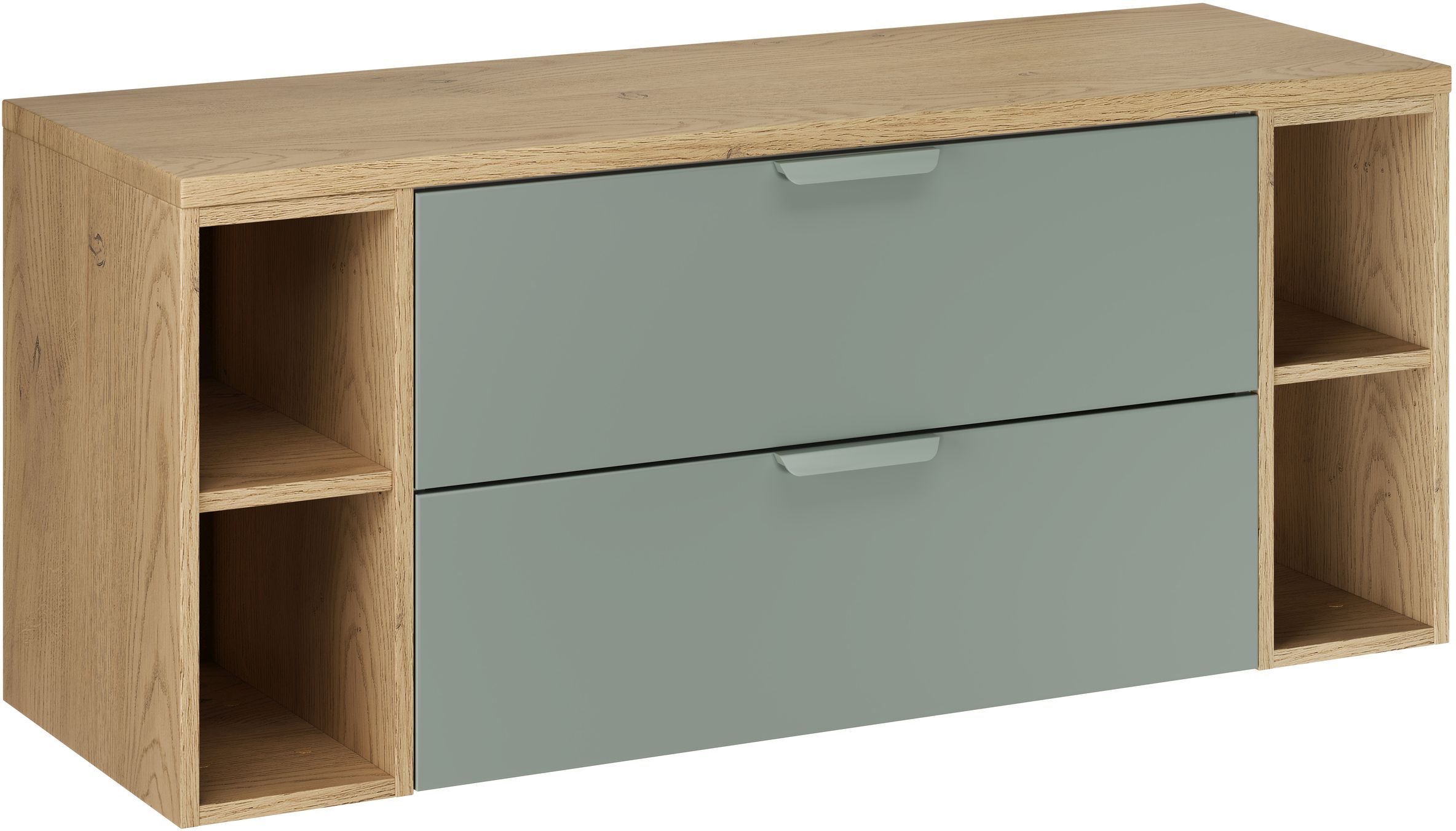 Zestaw Comad Aster Green szafka 80 cm podumywalkowa wisząca z blatem 120 cm i dwa regały 20 cm otwarte zielony/dąb SET-ASG B CREMONA ...