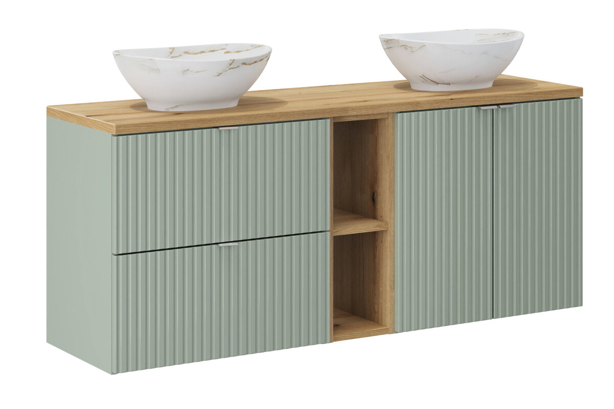 Zestaw Comad Line Reed Green/Oak szafki 60 cm, 60 cm i 20 cm zielony/dąb i dwie umywalki Pati 40,5x33 cm białe SET-LRG B OAK 140CM UN ...