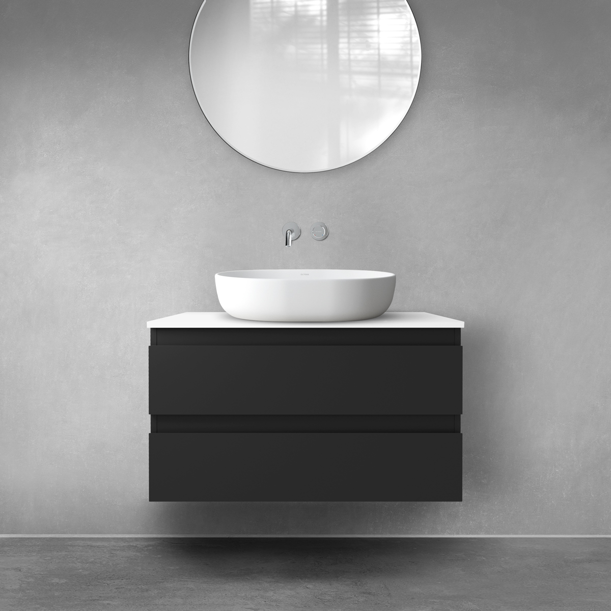 Oltens Vernal szafka 80 cm podumywalkowa wisząca z blatem czarny mat/biały połysk 68122300 - Wysyłka w 24h