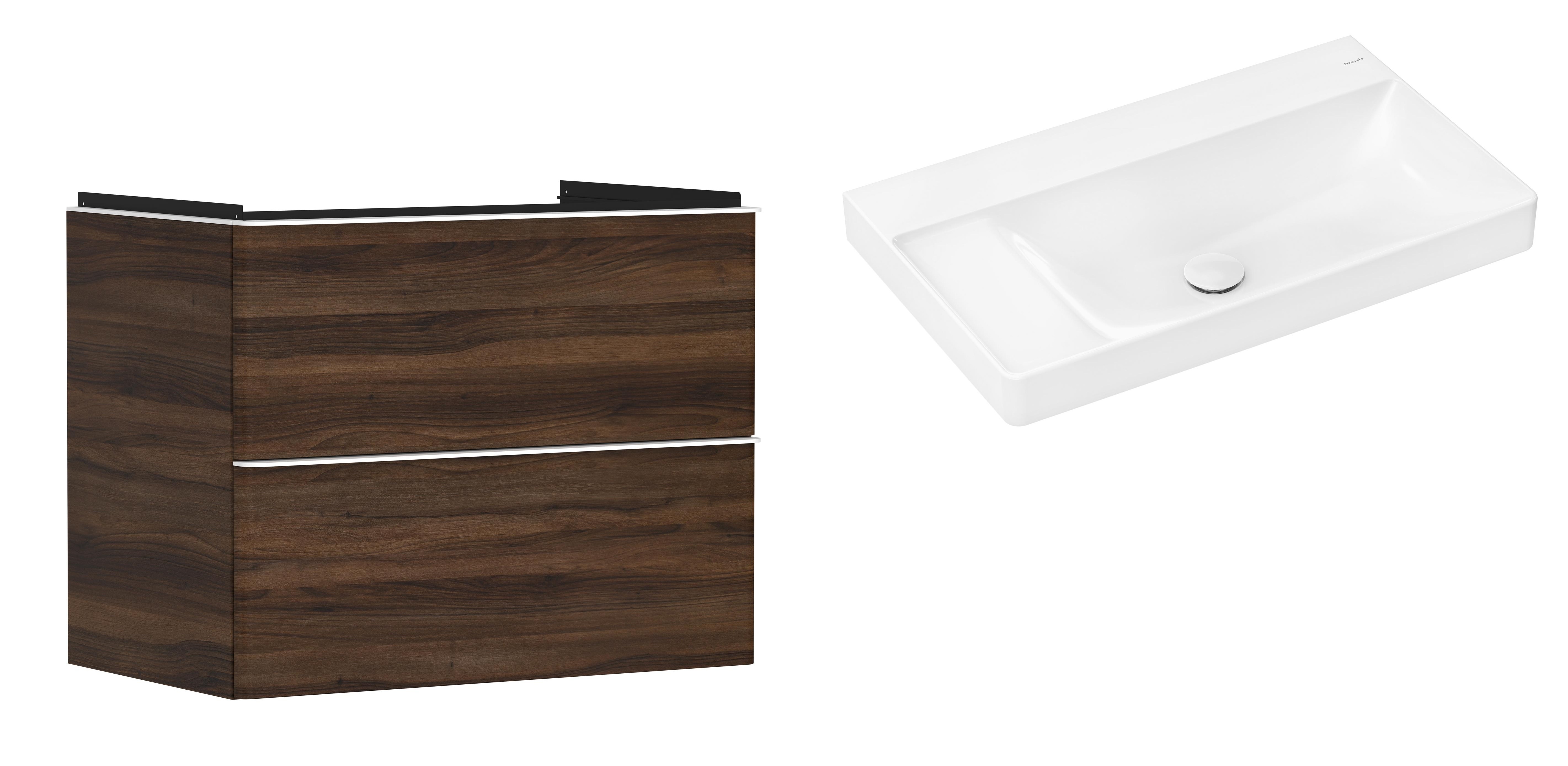 Hansgrohe Xelu Q szafka wisząca z umywalką 80x48 cm ciemny orzech/biały mat/biały (54030700, 61032450)