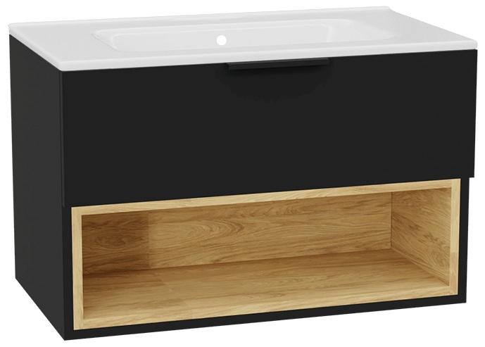 Zestaw Excellent Tuto 2.0 szafka 80 cm podumywalkowa wisząca z umywalką Pik czarny-dąb/biały MLEX.2171.K.80.0265.BKBK