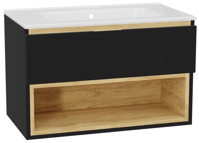 Zestaw Excellent Tuto 2.0 szafka 80 cm podumywalkowa wisząca z umywalką Pik czarny-dąb/biały MLEX.2171.K.80.0165.BKBK