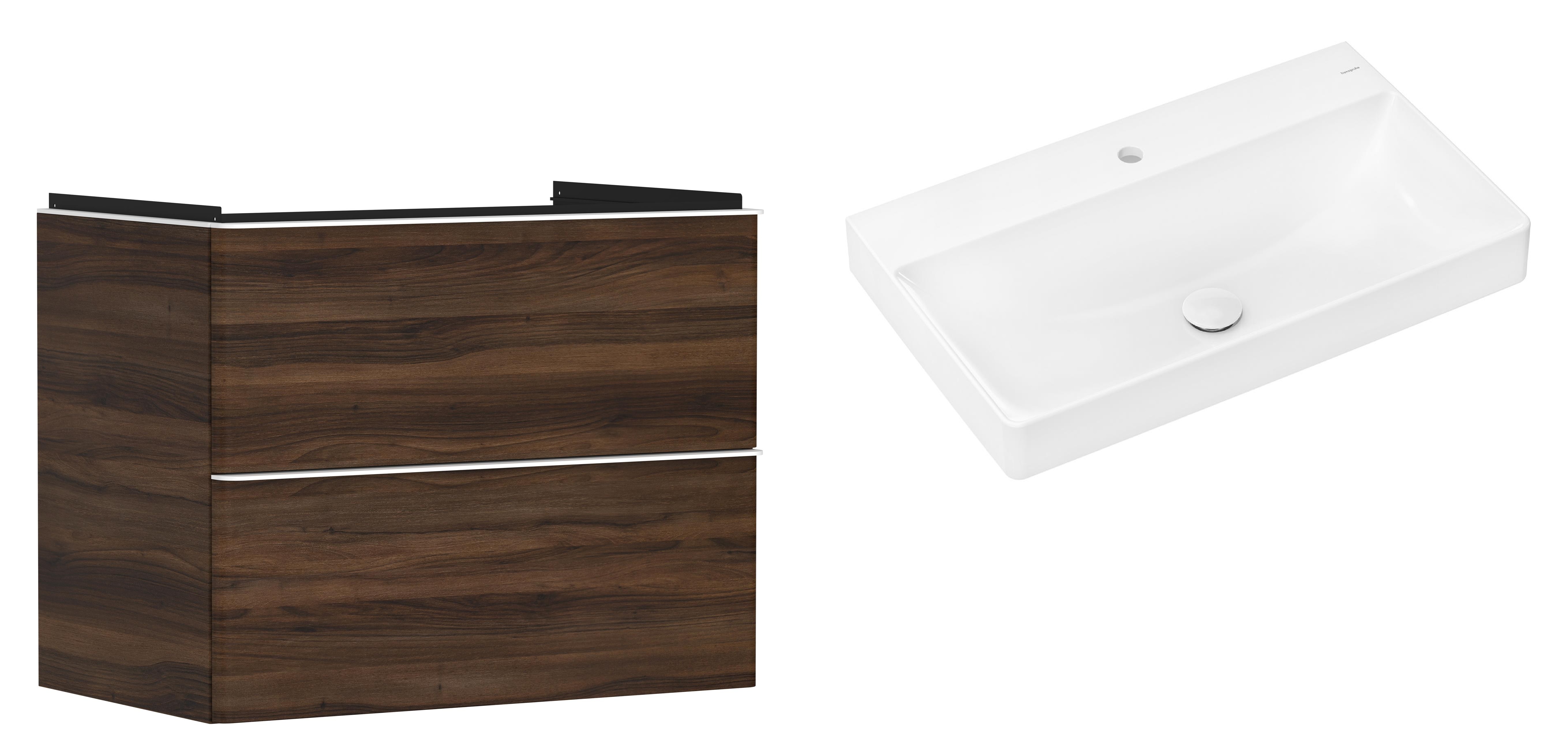 Hansgrohe Xelu Q szafka wisząca z umywalką 80x48 cm ciemny orzech/biały mat/biały (54030700, 61020450)