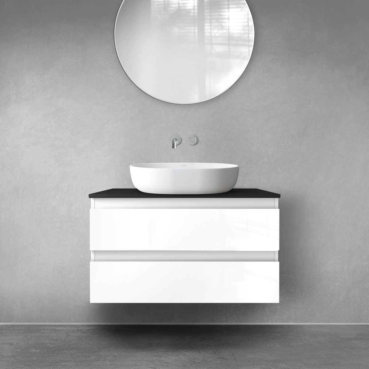 Oltens Vernal szafka 80 cm podumywalkowa wisząca z blatem biały połysk/czarny mat 68119000 - Wysyłka w 24h