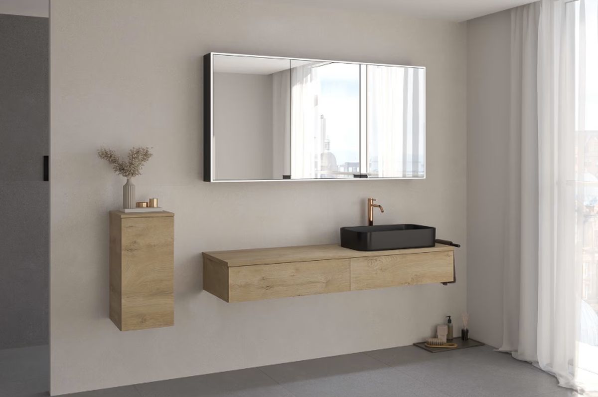 Kronenbach Cube szafka z blatem 161x48,7x23,5 cm podumywalkowa wisząca jasny dąb KBWTKOWTL1612GH