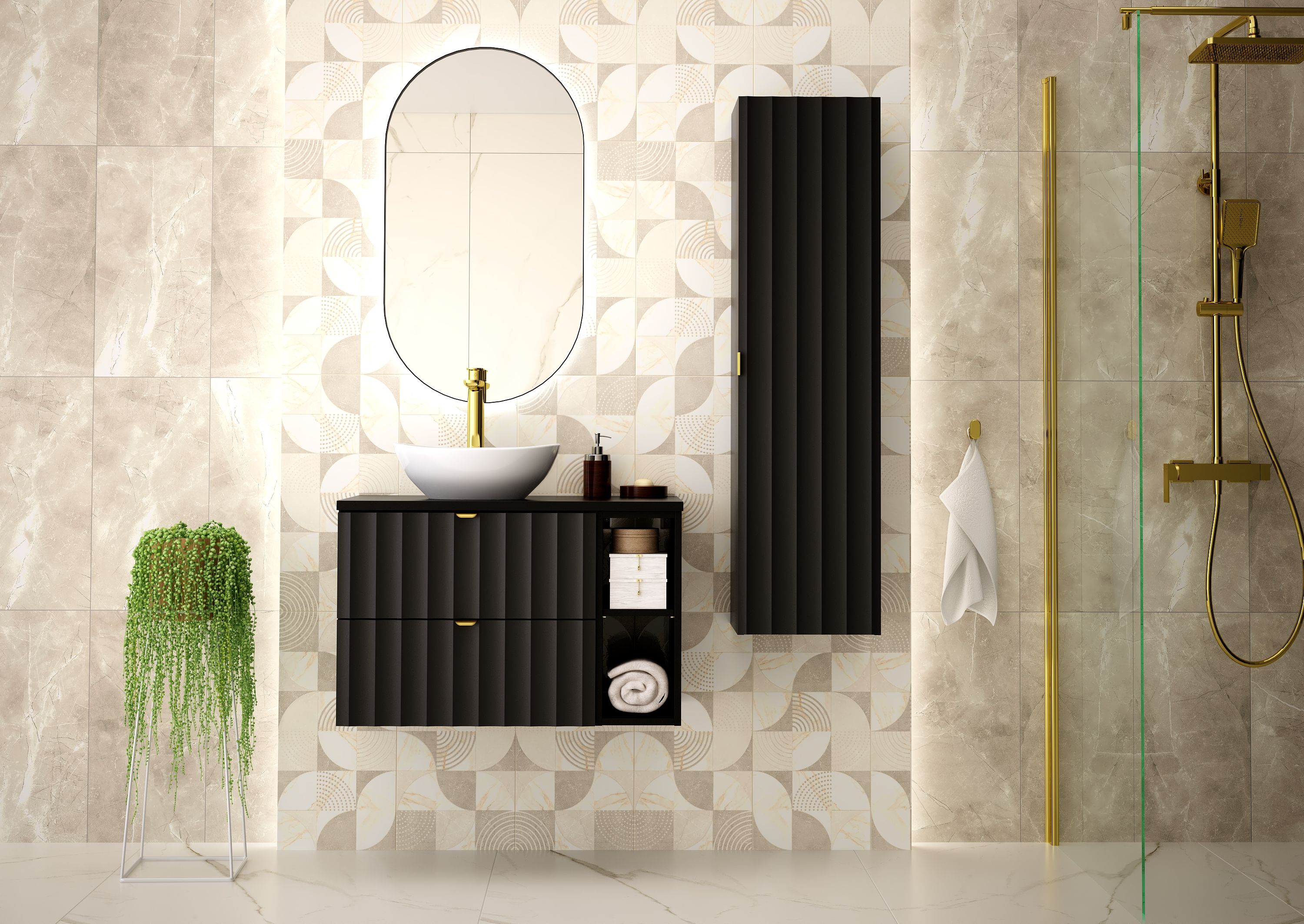 Megstyl Arcos szafka 34,5x31,8x130 cm boczna wisząca czarna 2419