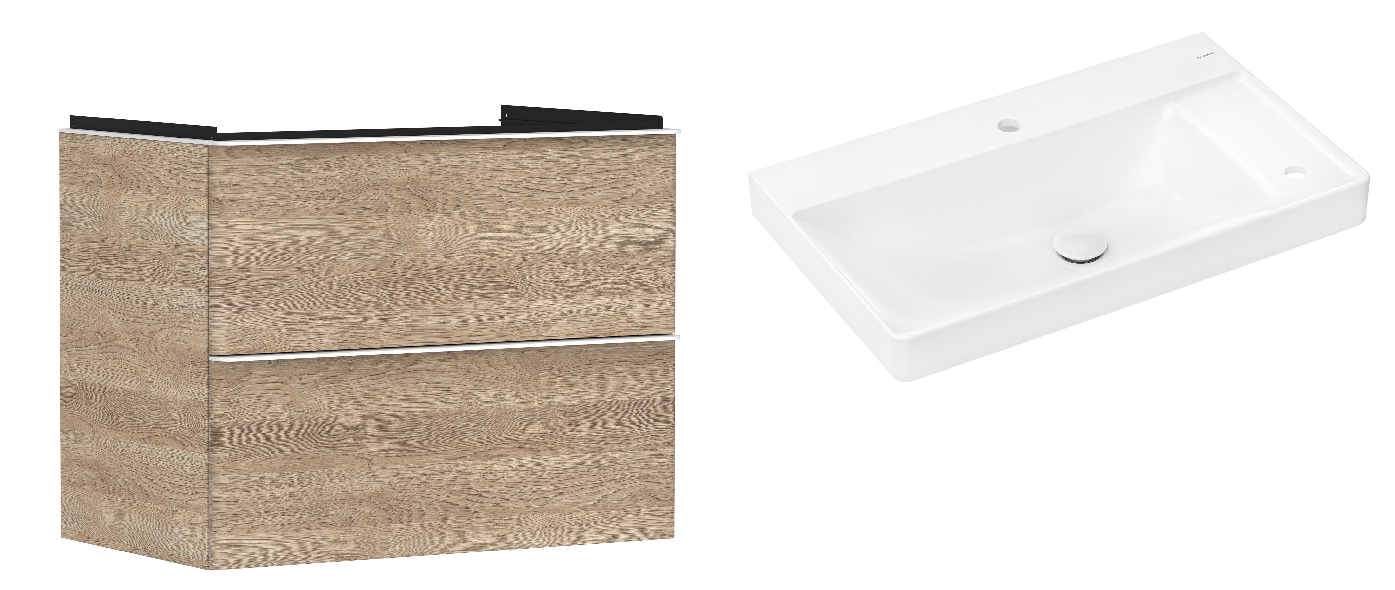 Hansgrohe Xelu Q szafka wisząca z umywalką 80x48 cm naturalny dąb/biały mat/biały (54029700, 61025450)