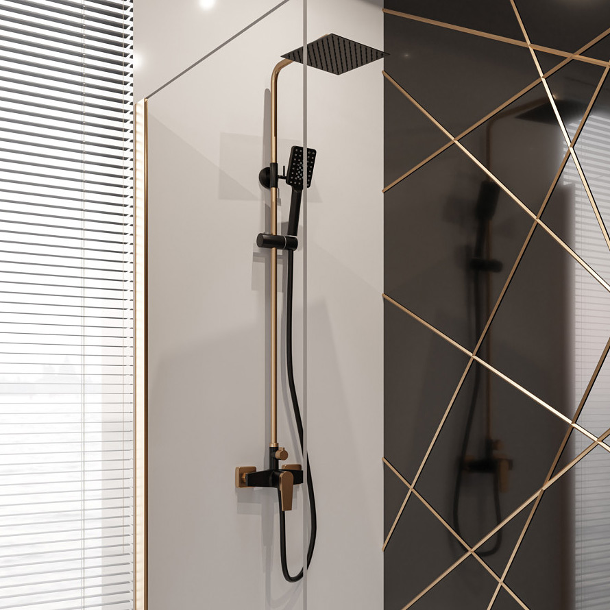Invena Midnight Trend zestaw prysznicowy ścienny z deszczownicą czarny mat/różowe złoto AU-35-D14