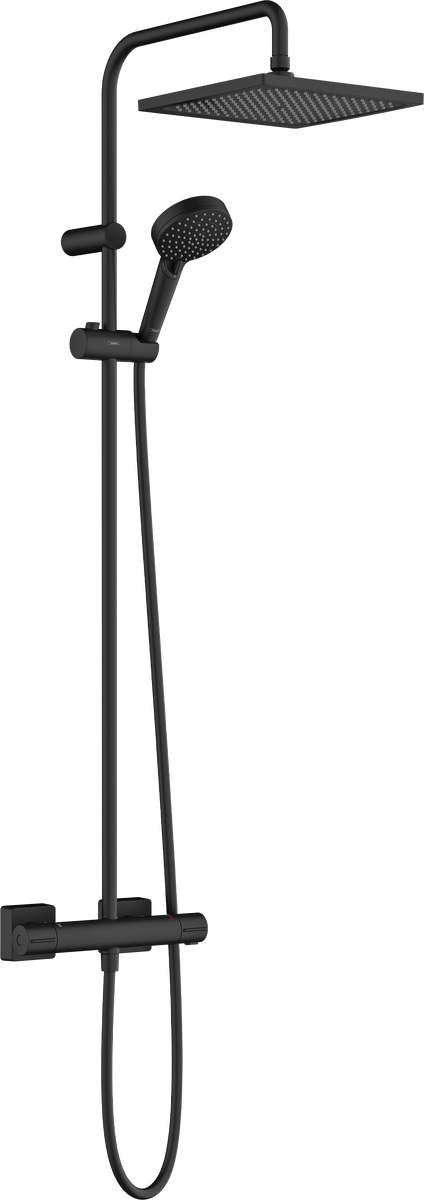 Hansgrohe Vernis Shape zestaw prysznicowy ścienny termostatyczny z deszczownicą czarny mat 26429670