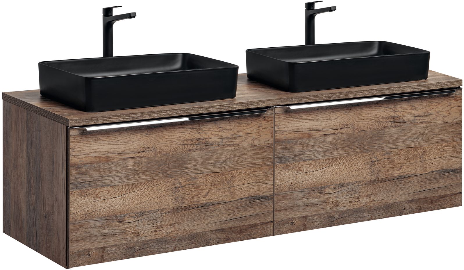 Zestaw Comad Santa Fe Oak szafka 80 cm podumywalkowa wisząca z blatem Dąb Vintage i umywalką czarny mat SET-SFO B 160CM UN. 6275