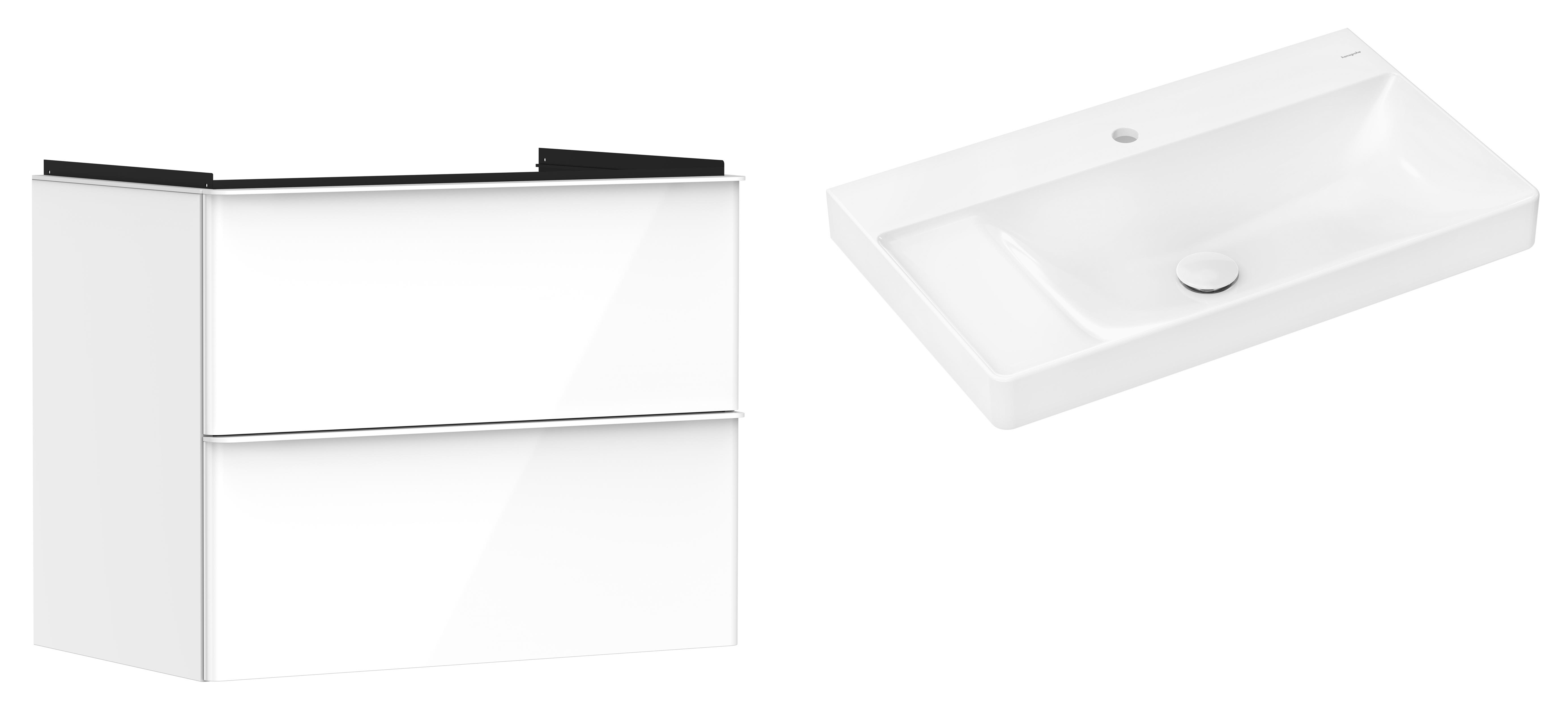 Hansgrohe Xelu Q szafka wisząca z umywalką 80x48 cm biały wysoki połysk/biały mat /biały (54027700, 61030450)