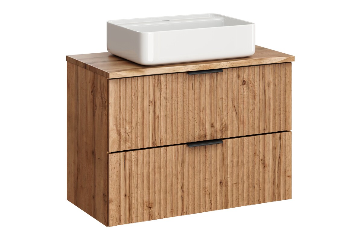Zestaw Comad Adel Oak szafka 80 cm podumywalkowa wisząca z blatem i umywalką Magic 2 dąb/biały SET-ADO B NAT WOTAN 80CM UN MAGIC