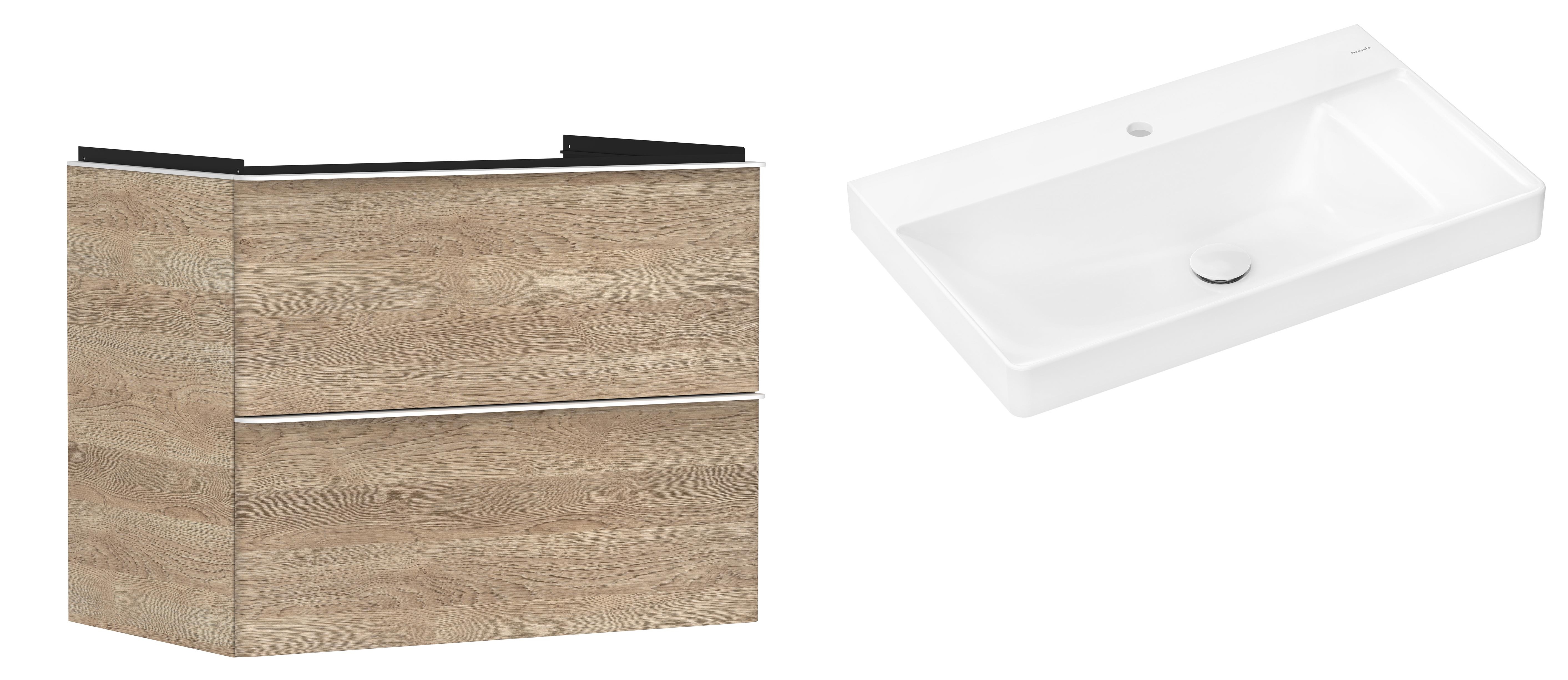 Hansgrohe Xelu Q szafka wisząca z umywalką 80x48 cm naturalny dąb/biały mat/biały (54029700, 61024450)