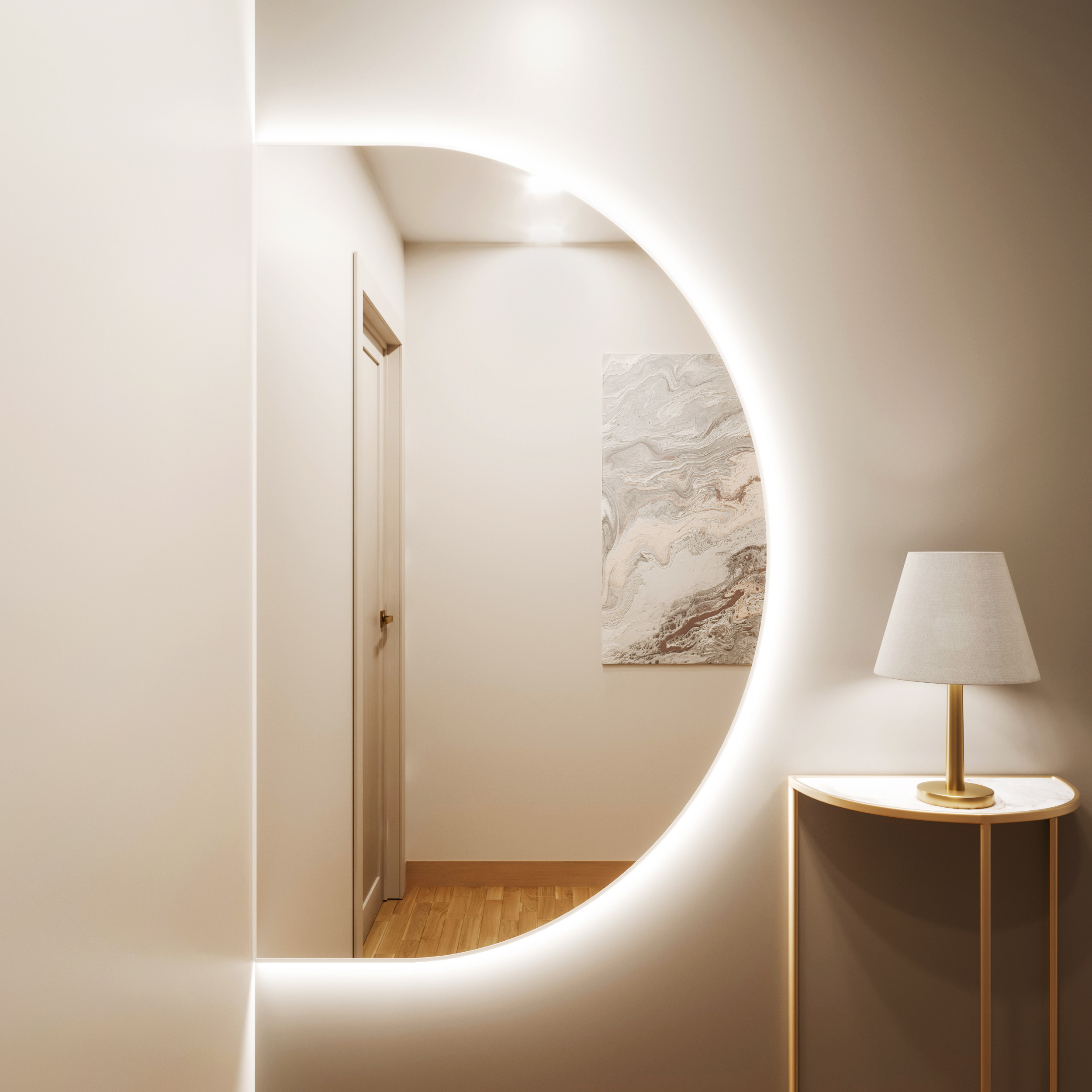 Baltica Design Tiny Border Semi Round Bright lustro 140x70 cm białe barwa neutralna