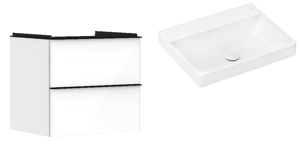 Hansgrohe Xelu Q szafka wisząca z umywalką 60x48 cm biały wysoki połysk/czarny mat/biały (54023670, 61017450)