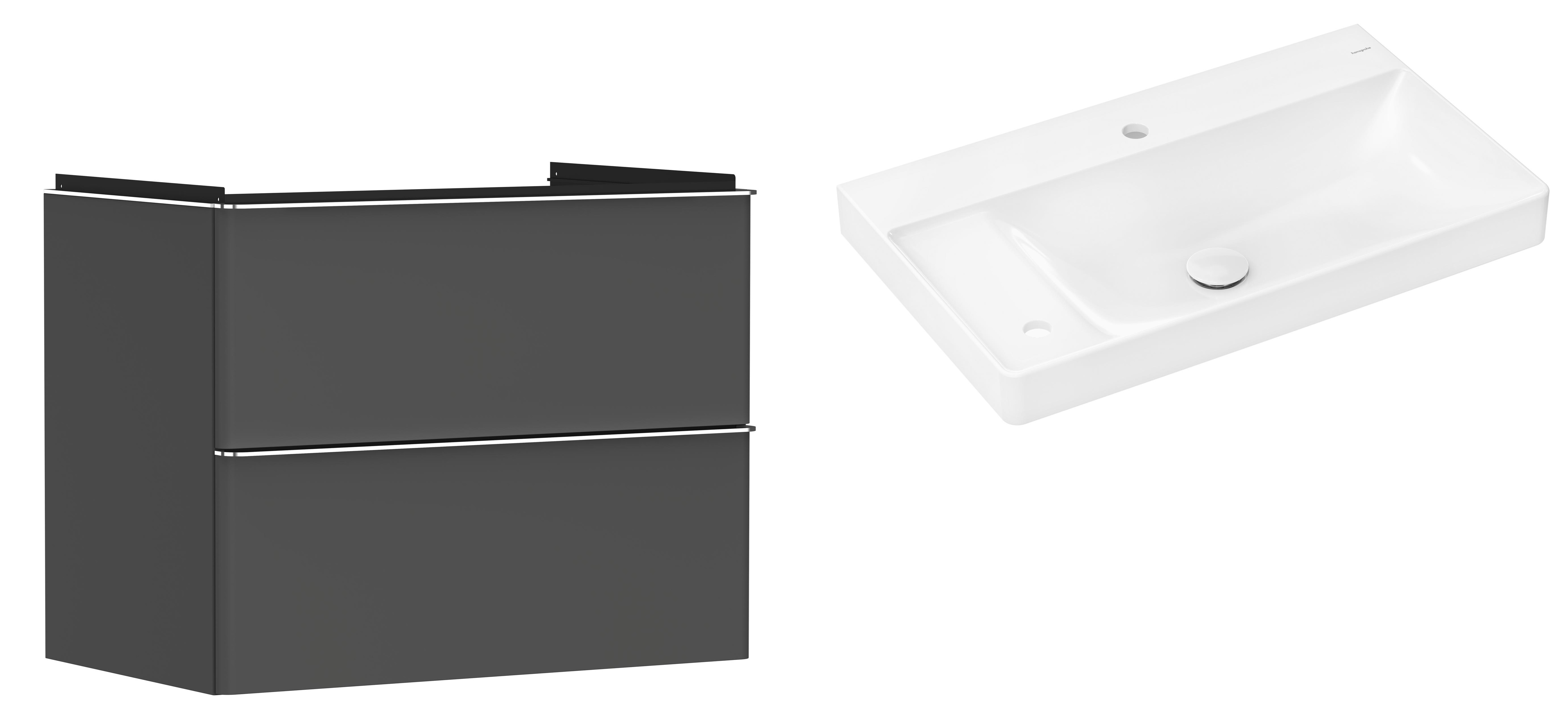 Hansgrohe Xelu Q szafka wisząca z umywalką 80x48 cm szary diament mat/chrom/biały (54028000, 61031450)