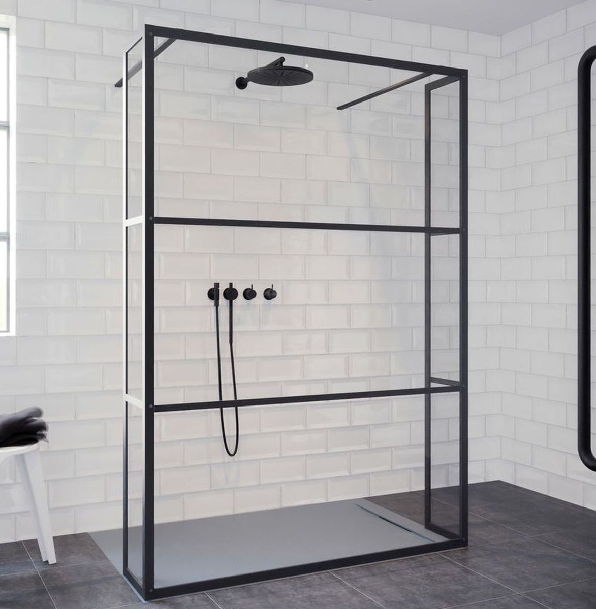 Riho Grid GB404 Walk-In kabina prysznicowa 90x30 cm wolnostojąca czarny mat/szkło Grid G004030121