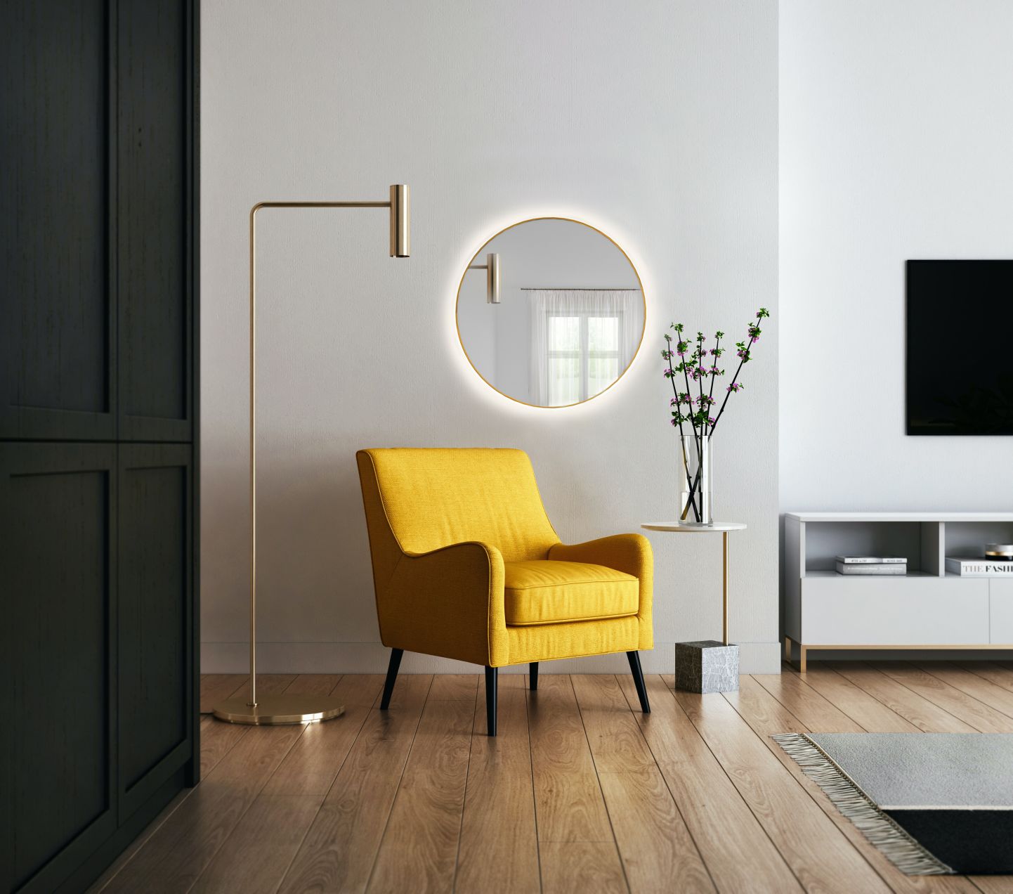 Baltica Design Bright lustro 80 cm okrągłe z oświetleniem LED złote barwa ciepła