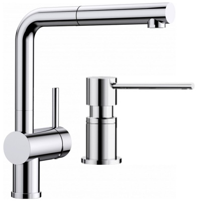 Zestaw Blanco Linus-S bateria kuchenna stojąca z dozownikiem na płyny Blanco Lato chrom (512402, 525808) - Wysyłka w 24h