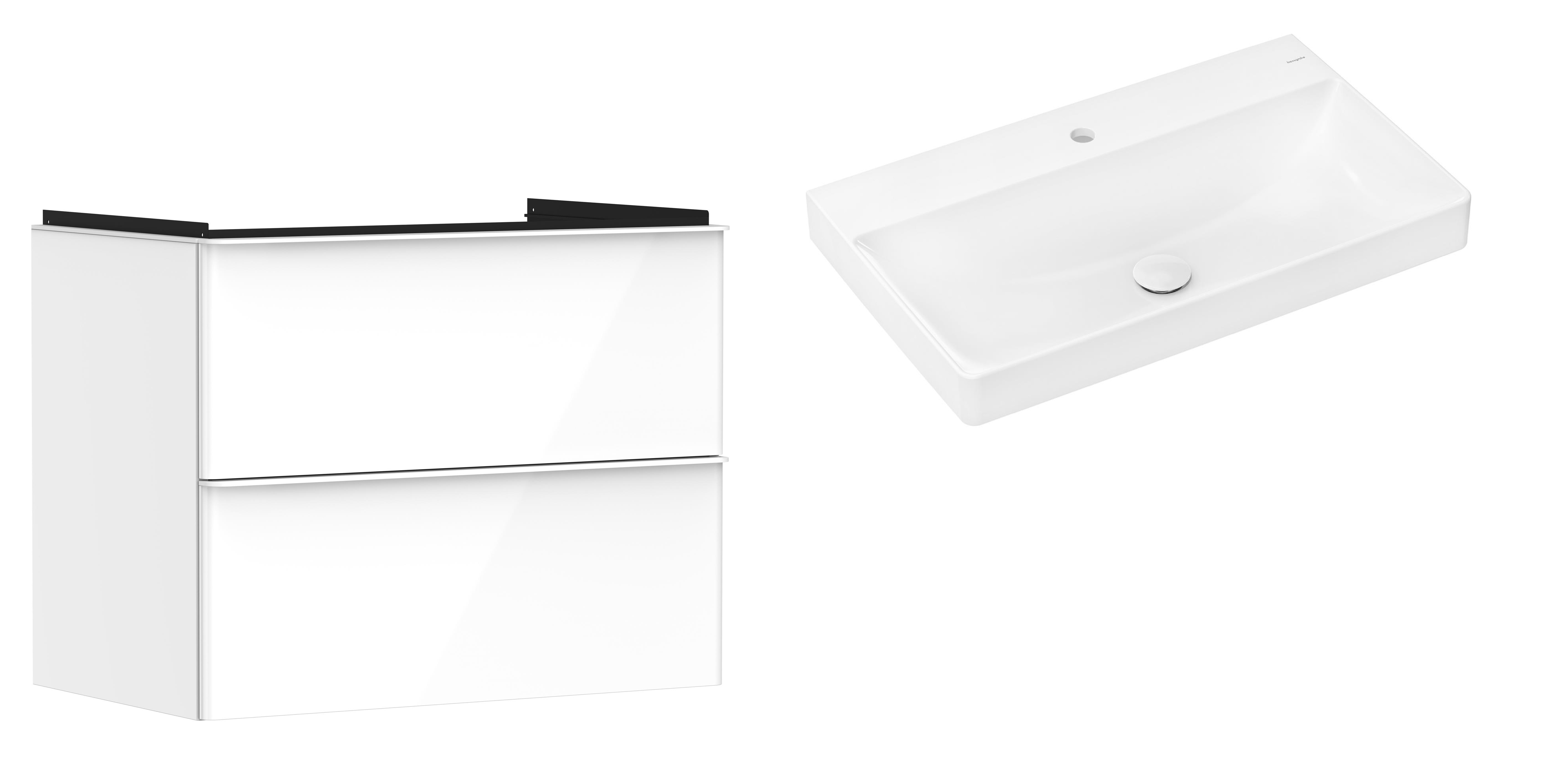 Hansgrohe Xelu Q szafka wisząca z umywalką 80x48 cm biały wysoki połysk/biały mat/biały (54027700, 61020450)