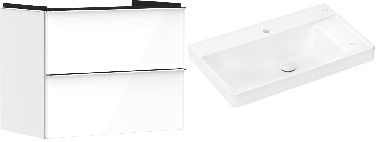 Hansgrohe Xelu Q szafka wisząca z umywalką 80x48 cm biały wysoki połysk/chrom/biały (54027000, 61025450)