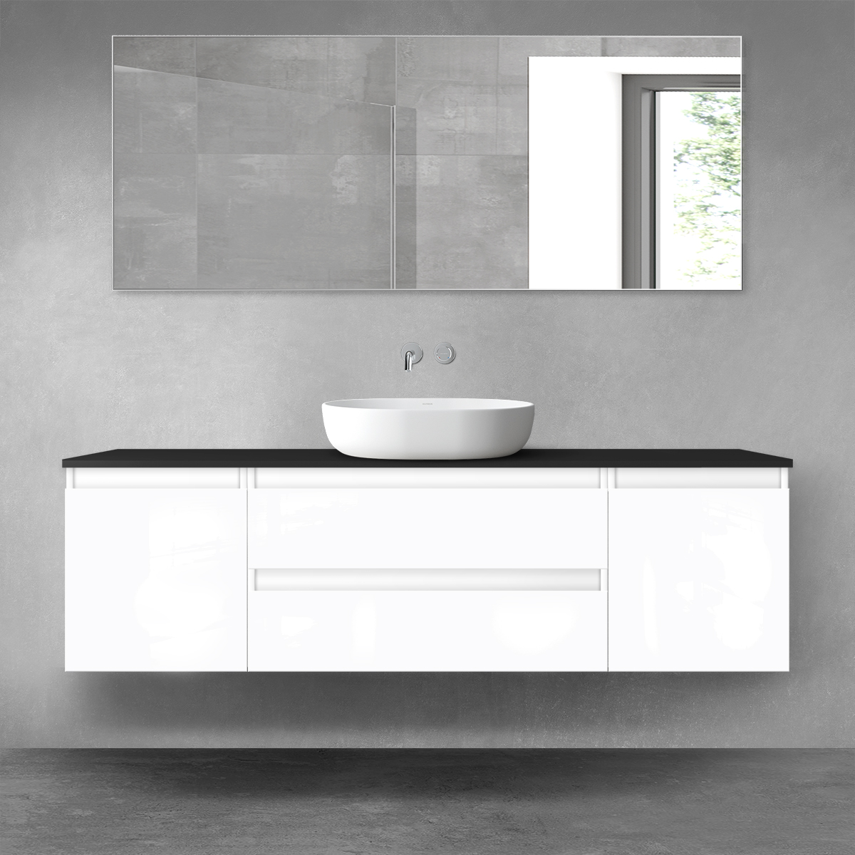 Oltens Vernal zestaw mebli łazienkowych 160 cm z blatem biały połysk/czarny mat 68376000 - Wysyłka w 24h