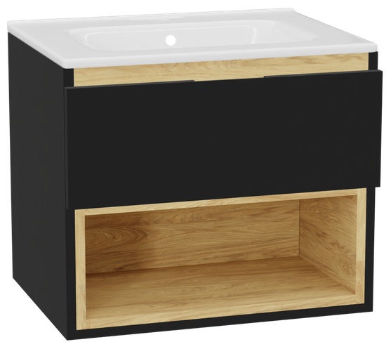Zestaw Excellent Tuto 2.0 szafka 60 cm podumywalkowa wisząca z umywalką Pik czarny-dąb/biały MLEX.2171.K.60.0165.BKBK