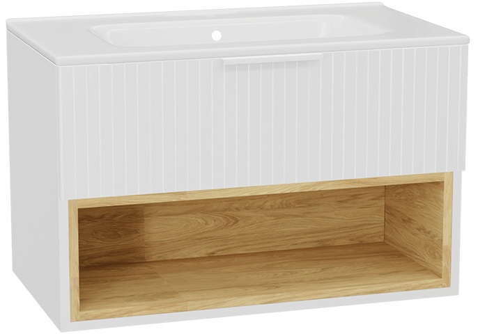 Zestaw Excellent Tuto 2.0 szafka 80 cm podumywalkowa wisząca z umywalką Pik biały-dąb/biały MLEX.2171.K.80.0365.WHWH