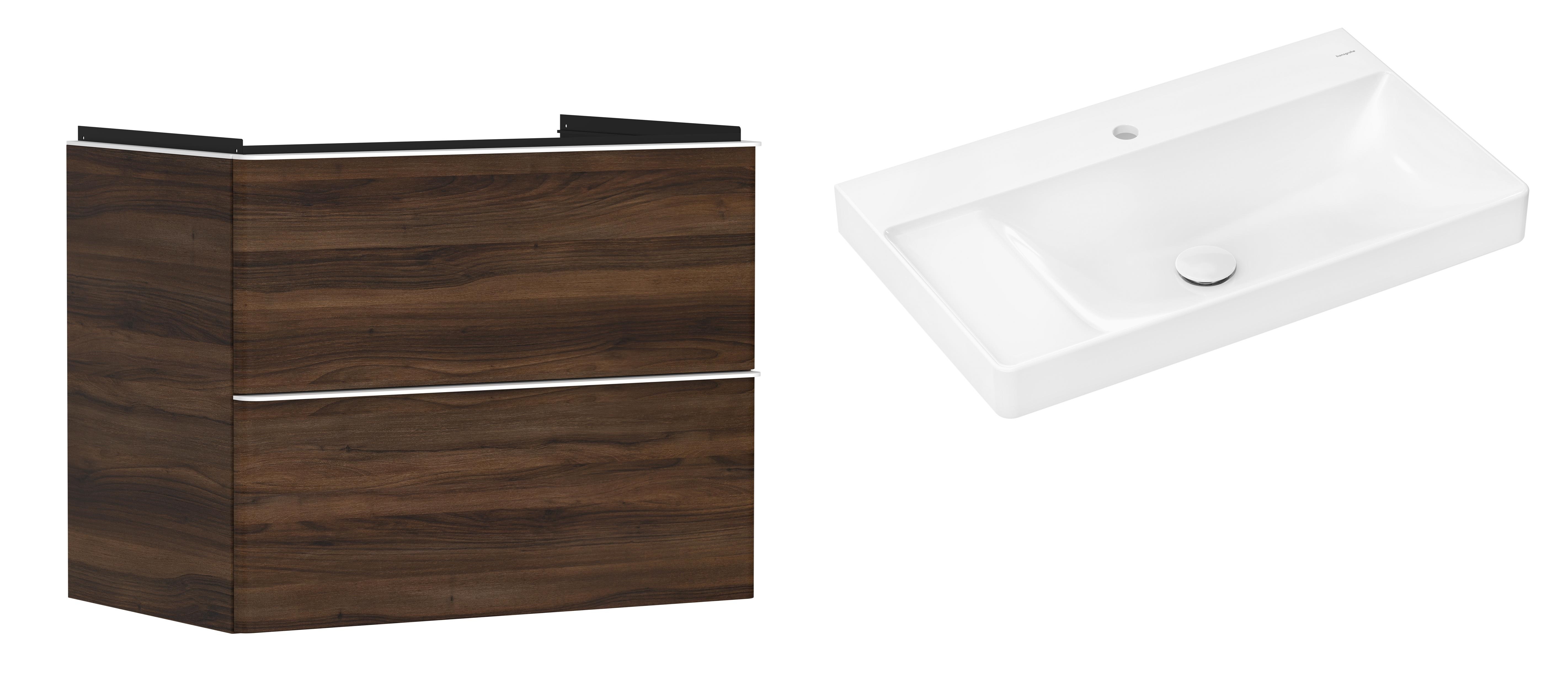 Hansgrohe Xelu Q szafka wisząca z umywalką 80x48 cm ciemny orzech/biały mat/biały (54030700, 61030450)