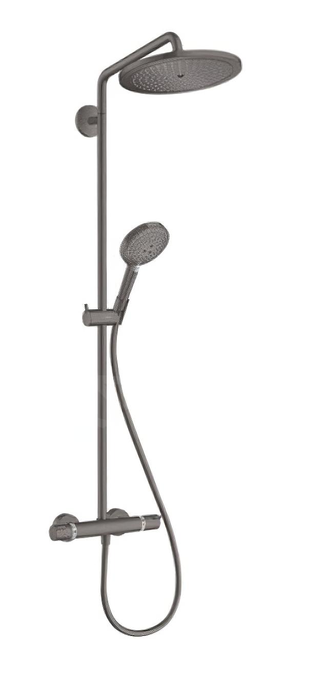 Hansgrohe Croma Select S zestaw prysznicowy ścienny termostatyczny z deszczownicą czarny chrom szczotkowany 26890340