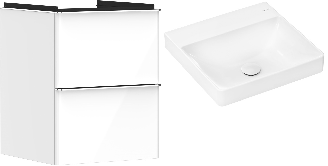 Hansgrohe Xelu Q szafka wisząca z umywalką 50x48 cm biały wysoki połysk/chrom/biały (54019000, 61013450)