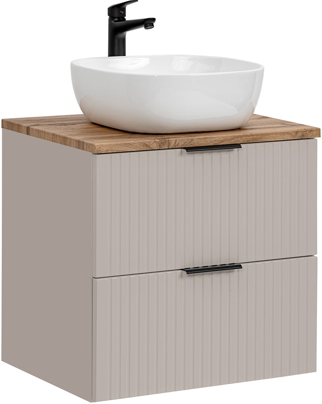Zestaw Comad Adel Cashmere szafka z blatem 60 cm wisząca kaszmir/dąb z umywalką Smile 41x41 cm biały połysk SET-ADC B WOTAN 60CM SMILE ...