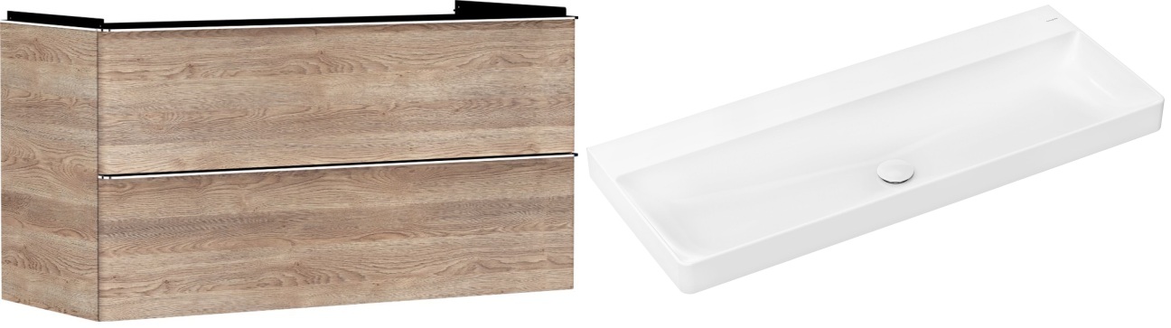 Hansgrohe Xelu Q szafka wisząca z umywalką 120x48 cm naturalny dąb/chrom/biały (54037000, 61043450)