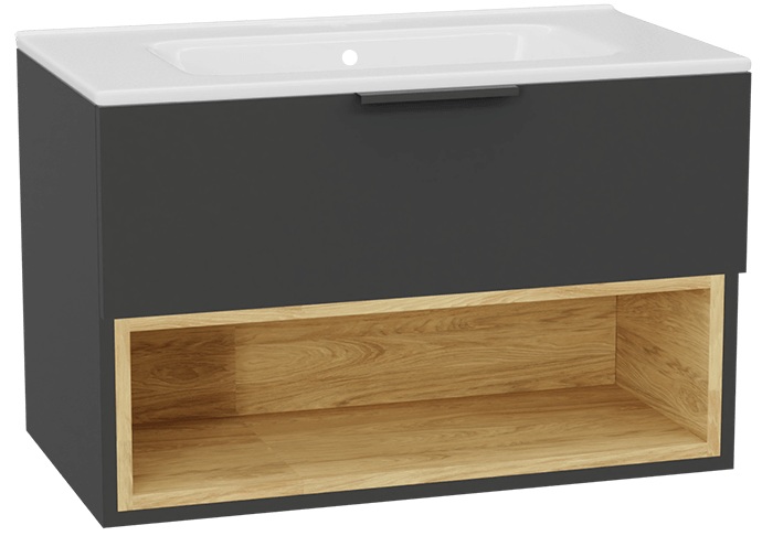 Zestaw Excellent Tuto 2.0 szafka 80 cm podumywalkowa wisząca z umywalką Pik szary-dąb/biały MLEX.2171.K.80.0265.GRGR