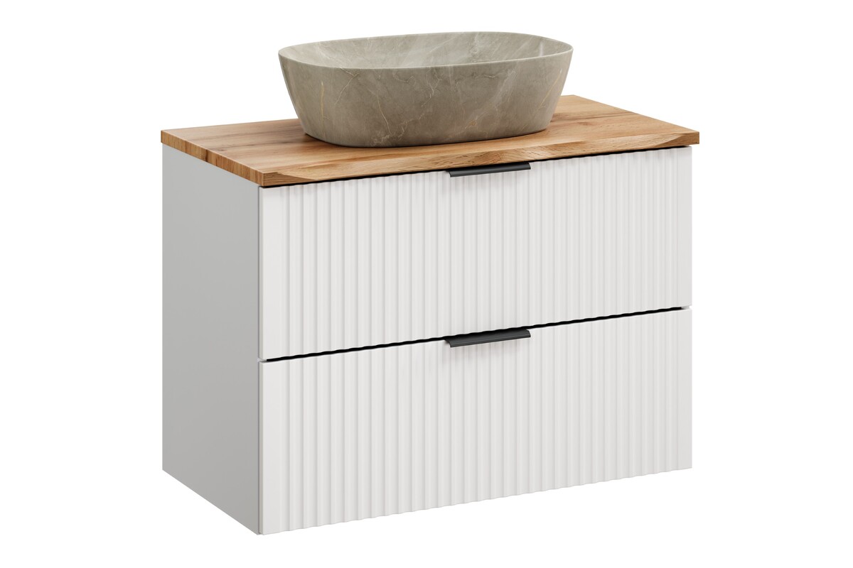 Zestaw Comad Adel White szafka 80 cm podumywalkowa wisząca z blatem i umywalką Anna biały/dąb/beż SET-ADW B NAT WOTAN 80CM UN ANNA