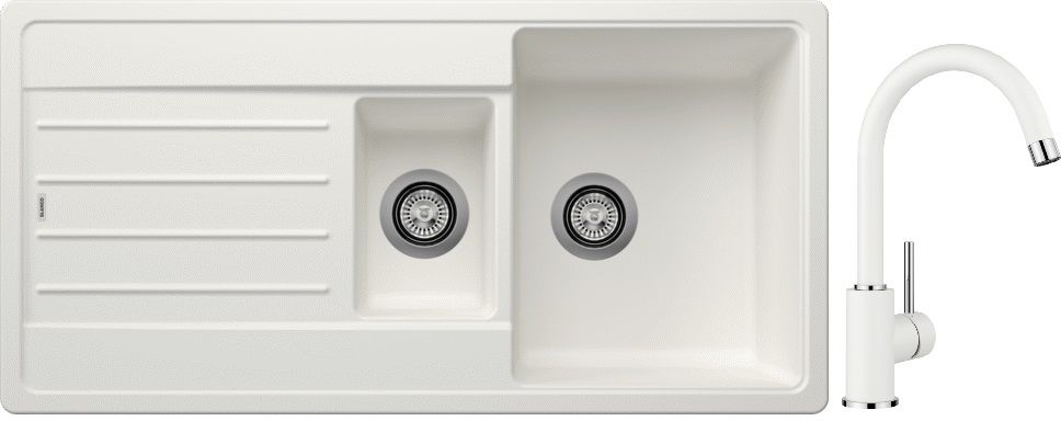 Blanco Legra 6 S zlewozmywak 100x50 cm z Silgranit biały z Blanco Mida bateria kuchenna stojąca Silgranit biały/chrom (522209;519418)