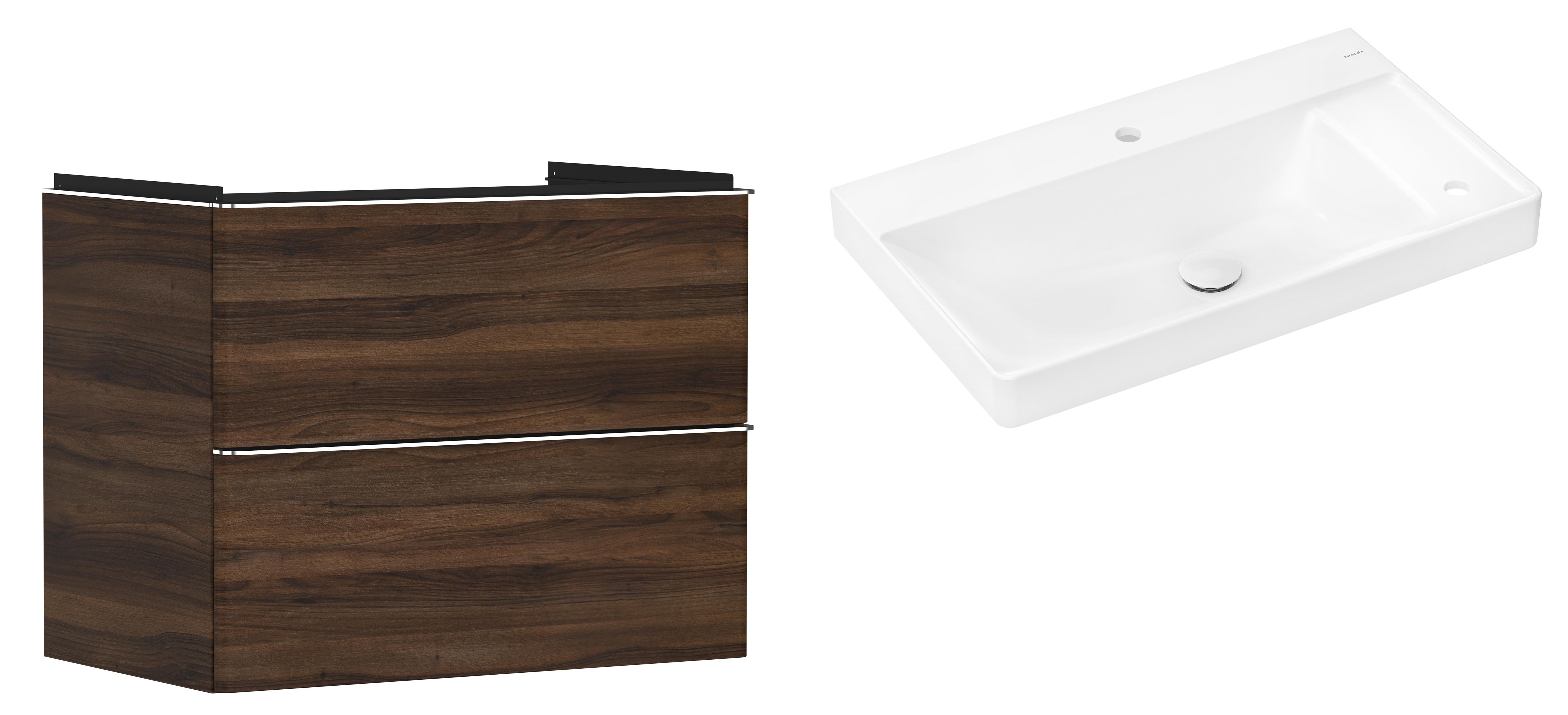 Hansgrohe Xelu Q szafka wisząca z umywalką 80x48 cm ciemny orzech/chrom (54030000, 61025450)