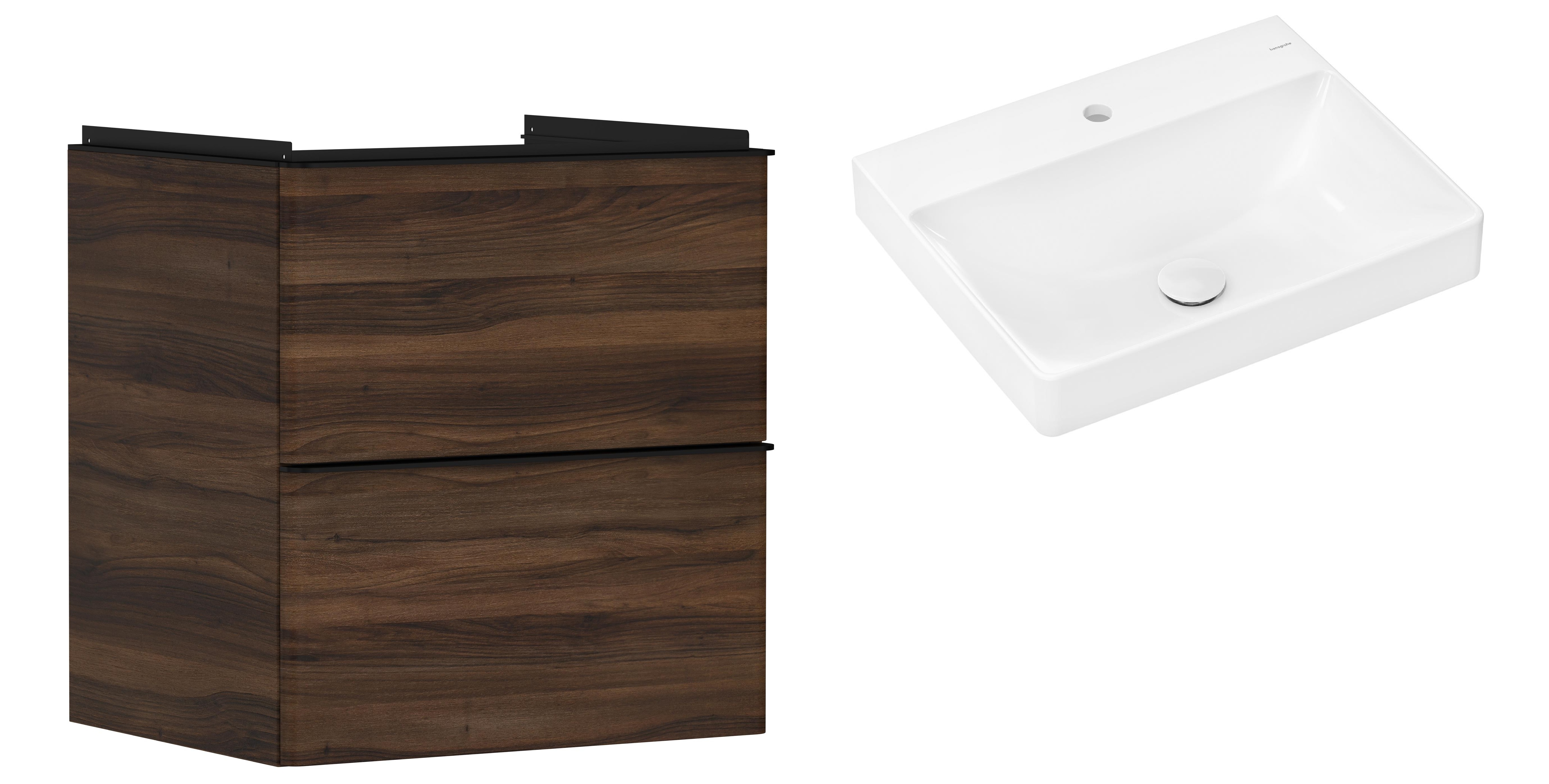 Hansgrohe Xelu Q szafka wisząca z umywalką 60x48 cm orzech/czarny mat/biały (54026670, 61016450)