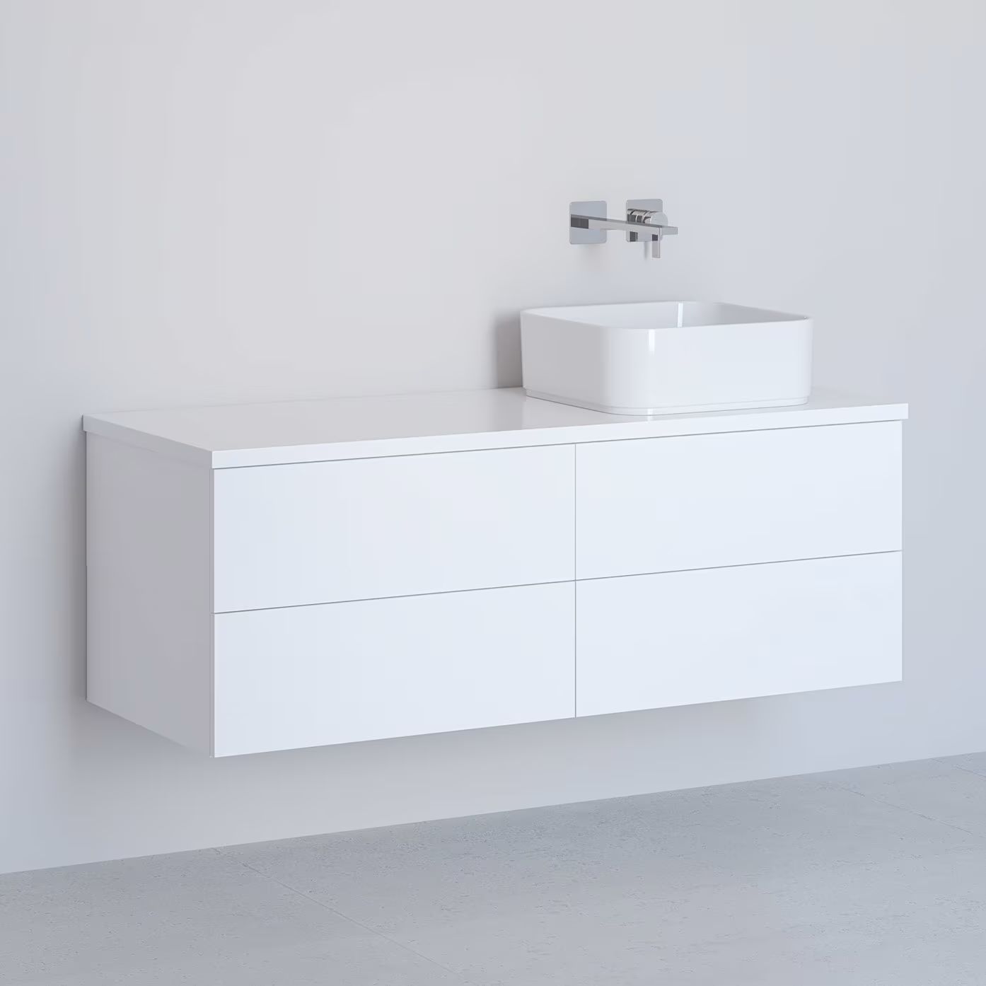 Kronenbach Cube szafka z blatem 121x48,7x44,5 cm podumywalkowa wisząca biały połysk KBWTKOWTL1214WH