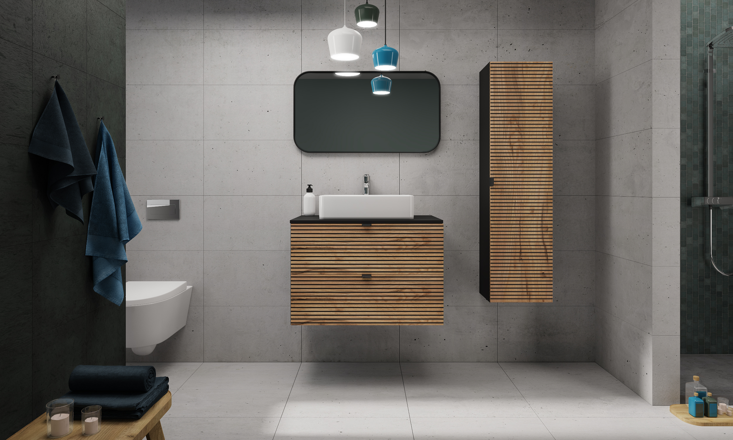 Rodan Loft szafka 80x46x57 cm podumywalkowa wisząca czarna-dąb
