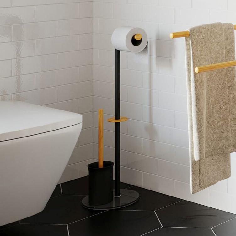 Bisk Umbra Plus stojak na papier toaletowy ze szczotką WC czarny/bambus 08168