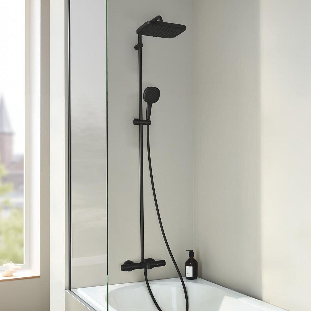 Grohe Vitalio Comfort 250 zestaw wannowo-prysznicowy ścienny termostatyczny z deszczownicą czarny mat 269842431 - Wysyłka w 24h