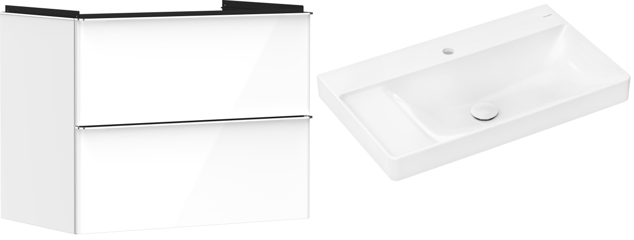 Hansgrohe Xelu Q szafka wisząca z umywalką 80x48 cm biały wysoki połysk/chrom/biały (54027000, 61030450)