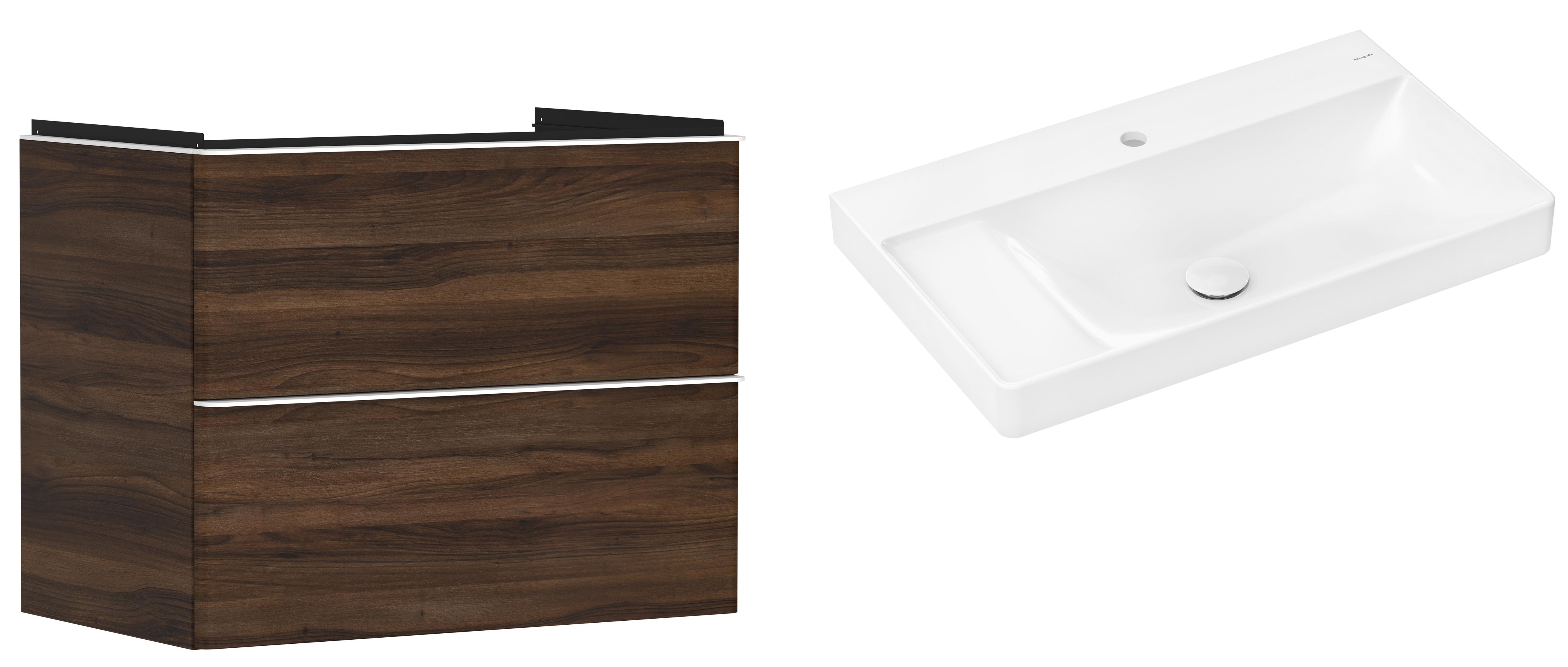 Hansgrohe Xelu Q szafka wisząca z umywalką 80x48 cm ciemny orzech/biały mat/biały (54030700, 61030450)