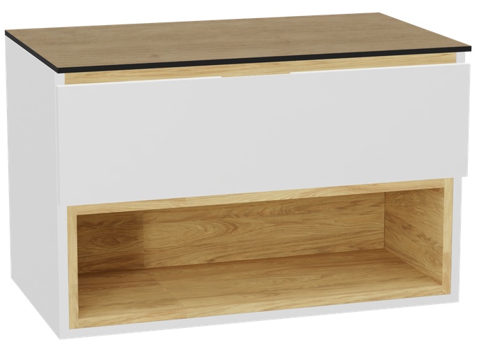 Zestaw Excellent Tuto 2.0 szafka 80 cm podumywalkowa wisząca z blatem biały-dąb MLEX.2171.K.80.01BL.WHWH