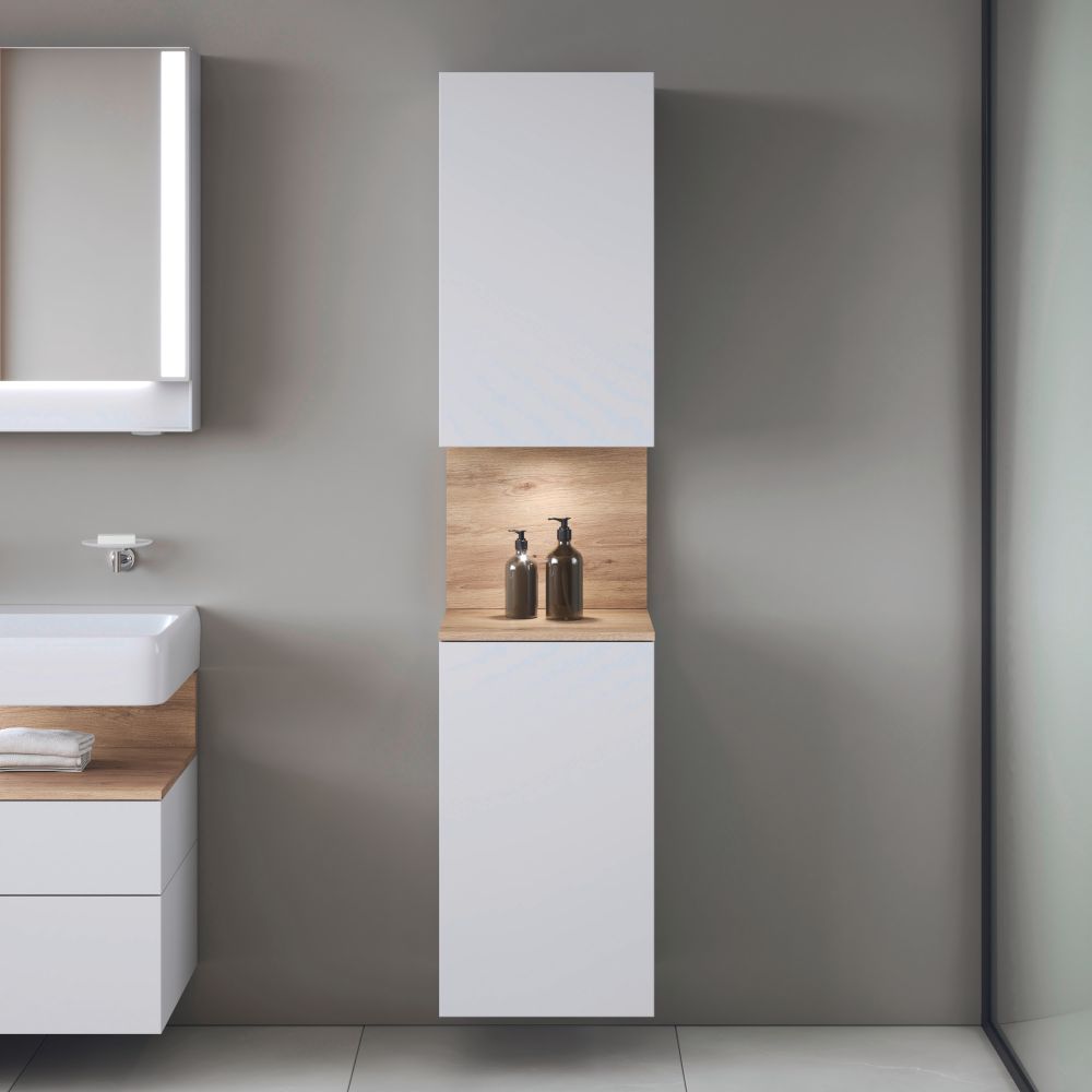 Duravit Qatego szafka boczna 176 cm wysoka wisząca lewa biały mat/jasne drewno QA1346L55180010