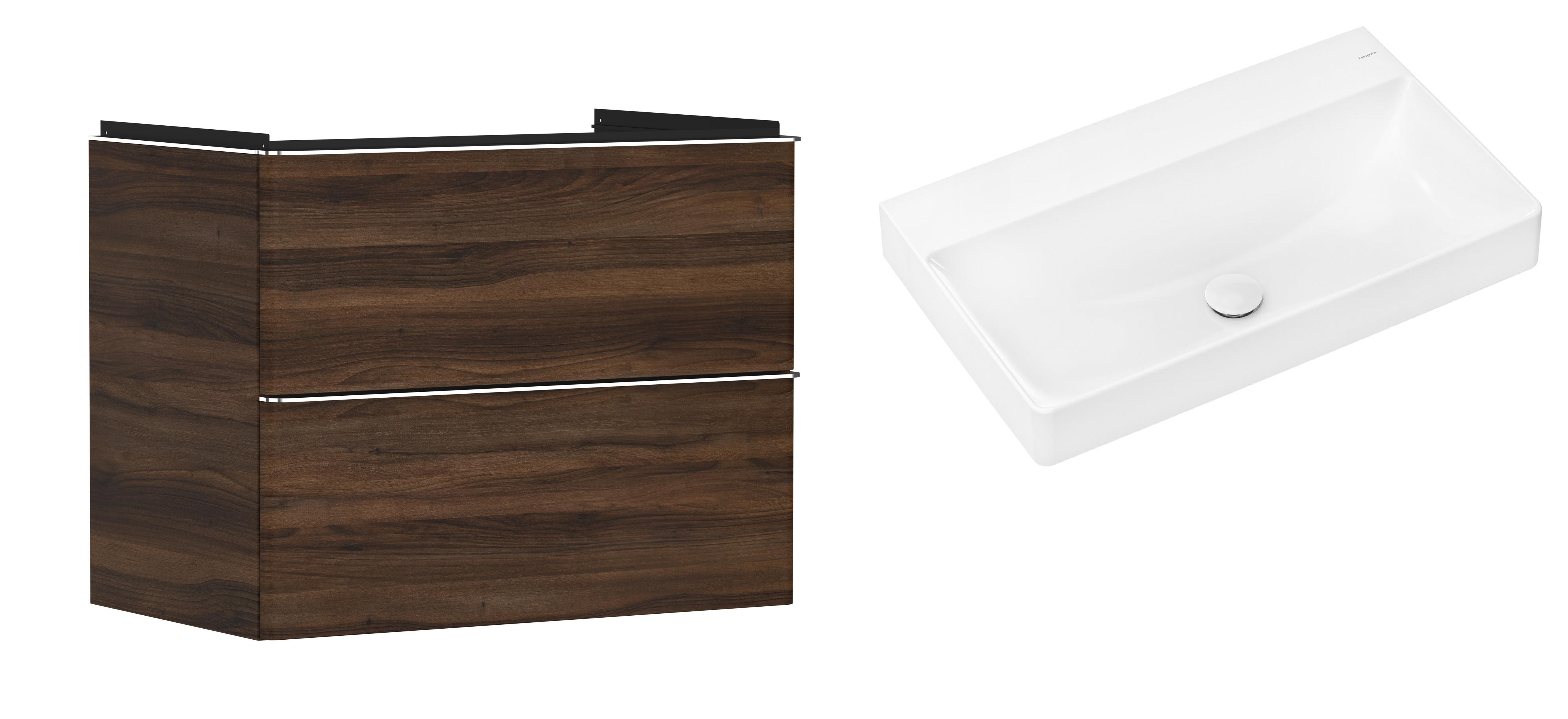 Hansgrohe Xelu Q szafka wisząca z umywalką 80x48 cm ciemny orzech/chrom/biały (54030000, 61021450)
