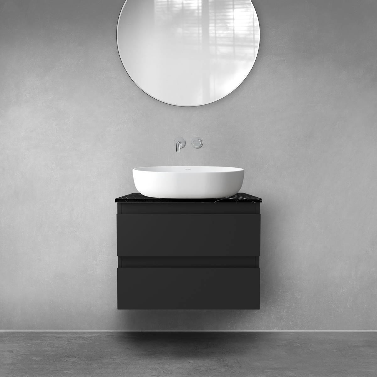 Zestaw Oltens Vernal szafka 60 cm podumywalkowa wisząca z blatem Tera czarny mat/czarny marmur 68725300 - Wysyłka w 24h