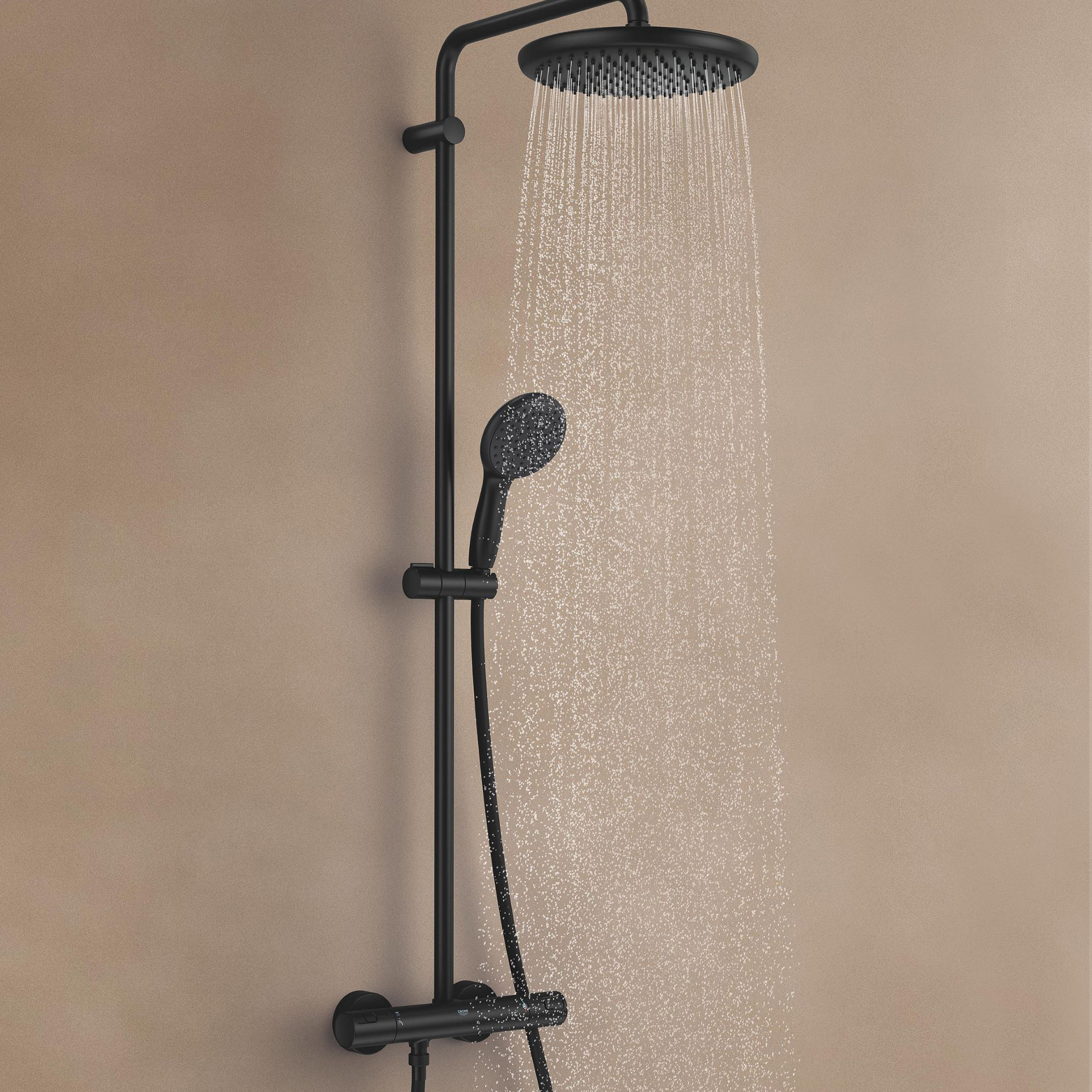 Grohe Vitalio Start System 250 zestaw prysznicowy ścienny termostatyczny z deszczownicą czarny mat 266772431 - Wysyłka w 24h